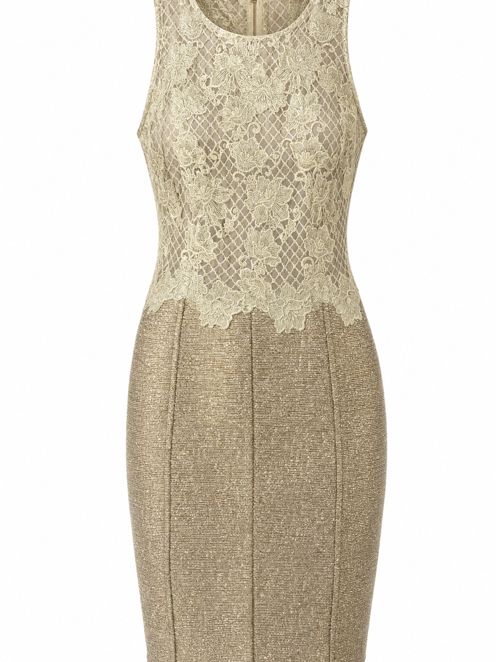 Kay Unger Lace-Top Midi Dress in Champagne